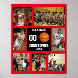Basketboll 7 Fotokollage Röda lagets namn Poster