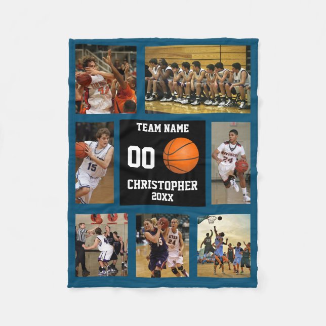 Basketboll 7 Photo Collage Mörk blått Small Fleecefilt (Framsidan)