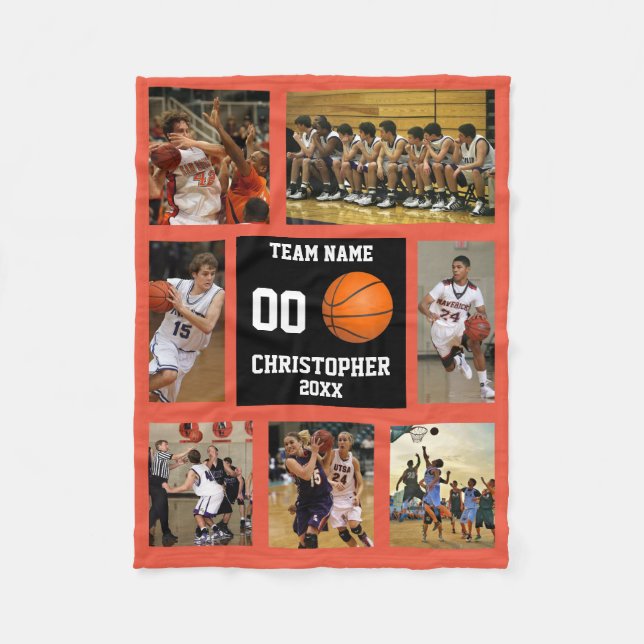 Basketboll 7 Photo Collage Orange Small Fleecefilt (Framsidan)