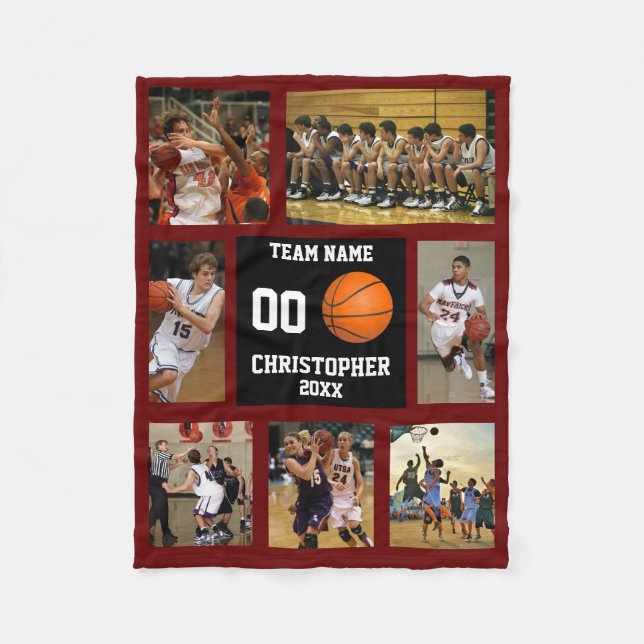Basketboll 7 Photo Collage Red Vin Small Fleecefilt (Framsidan)