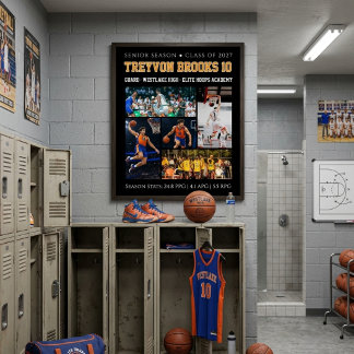 Basketboll Anpassad Fotokollage Spelar Nummer Poster