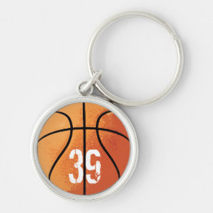 Basketboll (anpassningsbar) rund silverfärgad nyckelring