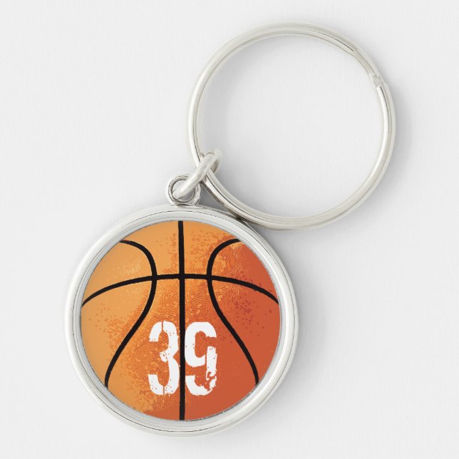 Basketboll (anpassningsbar) rund silverfärgad nyckelring (Framsidan)