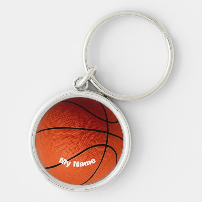 Basketboll Anpassningsbarna Namn Rund Silverfärgad Nyckelring (Framsidan)