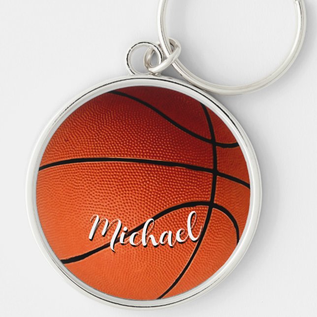 Basketboll Anpassningsbarna Namn Rund Silverfärgad Nyckelring (Framsidan)