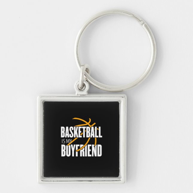 Basketboll är min vän fyrkantig silverfärgad nyckelring (Framsidan)