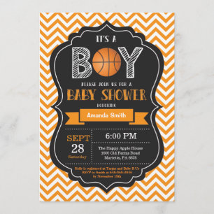 Basketboll Babykläder Inbjudan Orange Chevron