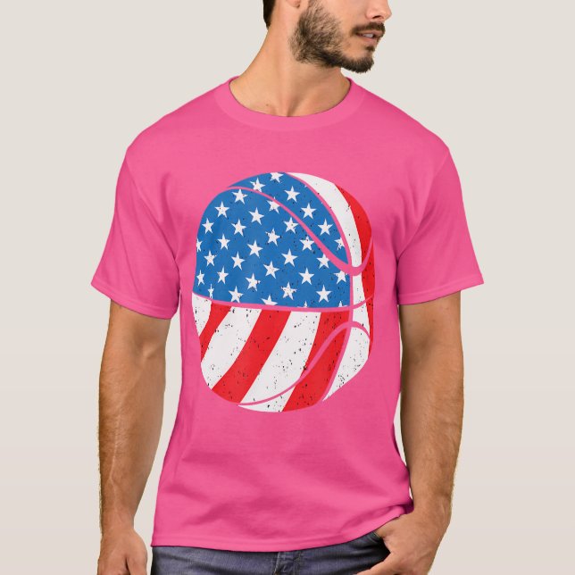 Basketboll Boll 4:e juli Amerikanska Flagga Patrio T Shirt (Framsida)