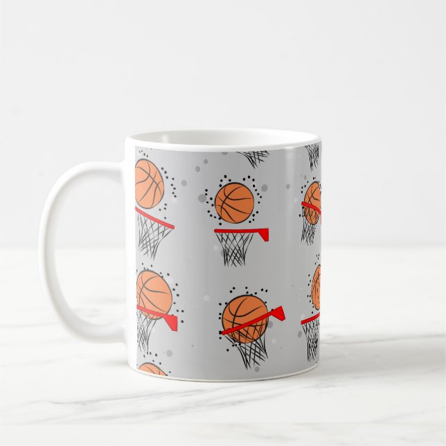 Basketboll - Boll och Ring Mönster Kaffemugg (Vänster)
