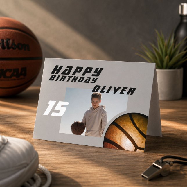 Basketboll Boll Pojke Foto Glad Födelsedag Kort (Skapare uppladdad)