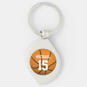 Basketboll ditt namn, Anpassade Swirl Silverfärgad Nyckelring