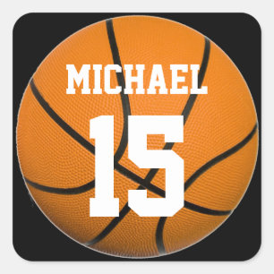 Basketboll ditt namn fyrkantigt klistermärke
