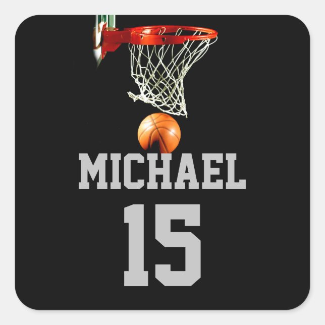 Basketboll ditt namn fyrkantigt klistermärke (Framsida)