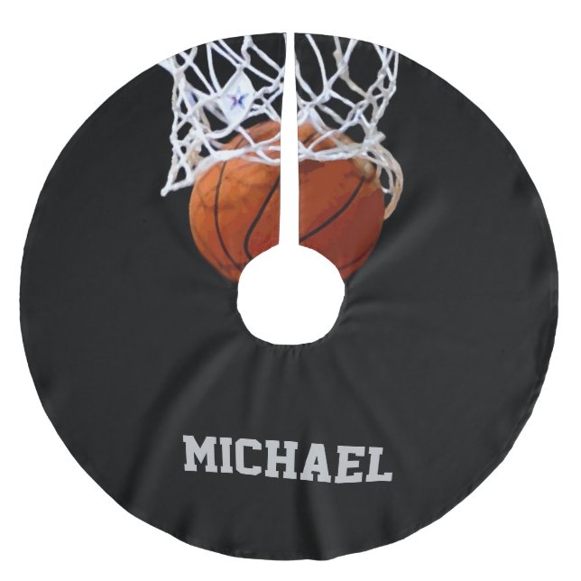 Basketboll ditt namn julgransmatta borstad polyester (Framsidan)