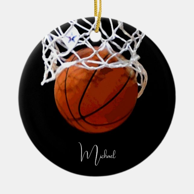 Basketboll ditt namn julgransprydnad keramik (Framsidan)