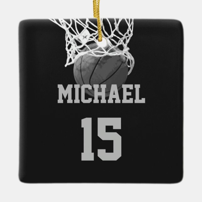 Basketboll ditt namn julgransprydnad keramik (Framsida)