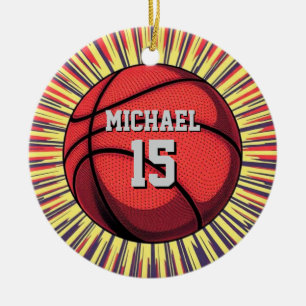 Basketboll ditt namn, poppning julgransprydnad keramik