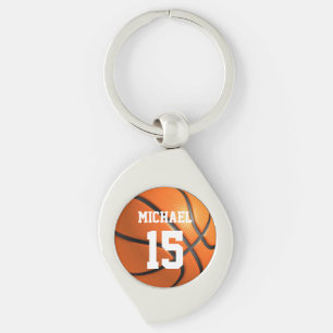 Basketboll ditt namn swirl silverfärgad nyckelring