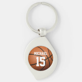 Basketboll ditt namn swirl silverfärgad nyckelring