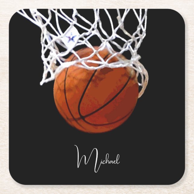 Basketboll ditt namn underlägg papper kvadrat (Framsidan)