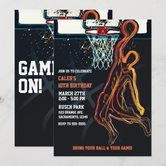 Basketboll Dunk Jump Shot Födelsedagsfest Inbjudningar (Fram/baksida)