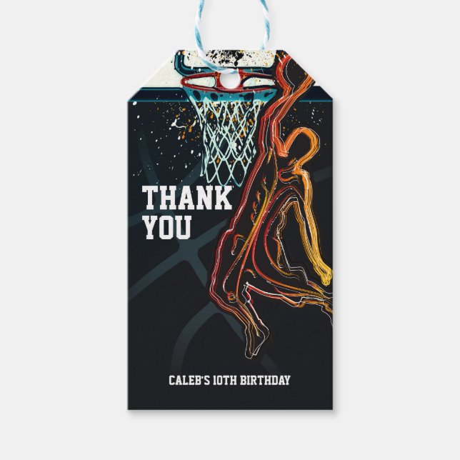Basketboll Dunk Jump Shot Födelsedagsfest Presentetikett (Framsidan)
