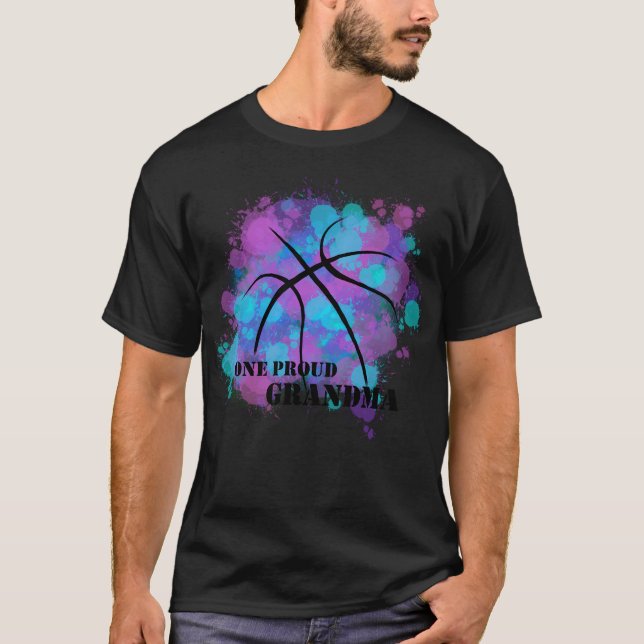 Basketboll- en proud farmor- Rosa och blått T Shirt (Framsida)