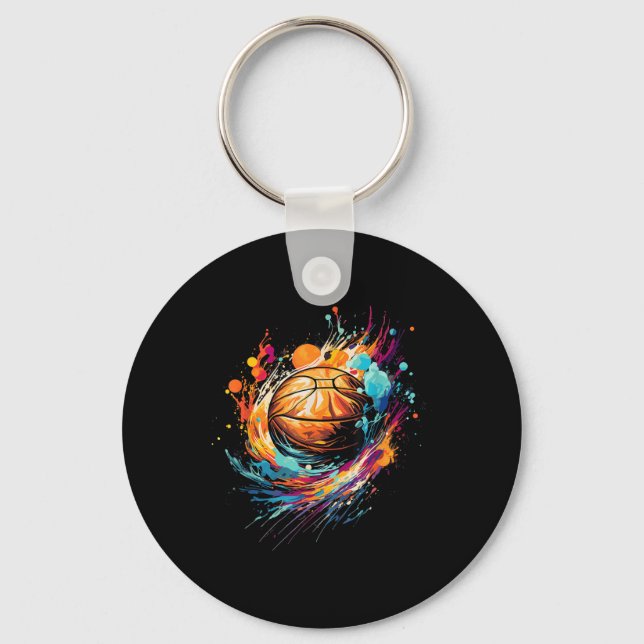 Basketboll, färgad, Stänk, för Nyckelring (Framsida)