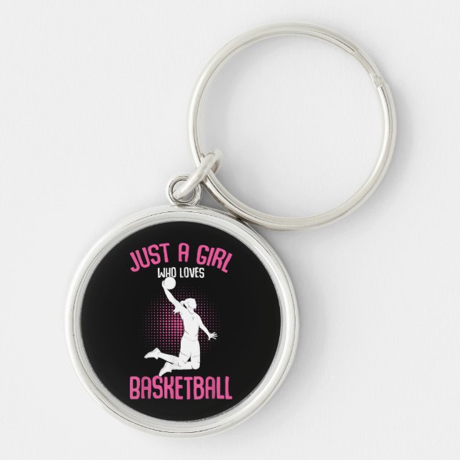 Basketboll Flicka Kvinnor Rund Silverfärgad Nyckelring (Framsidan)
