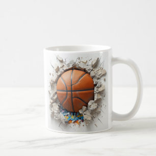 Basketboll för 3D-Orange visas genom väggen Kaffemugg