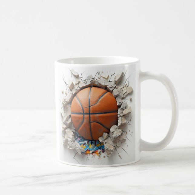 Basketboll för 3D-Orange visas genom väggen Kaffemugg (Höger)