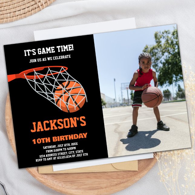 Basketboll för fotboll i boll Basket Inbjudningar (Ball Basket Photo Basketball Birthday Invitations)