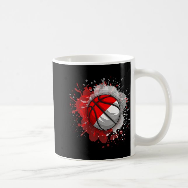 Basketboll för Indonesien Flagga Kaffemugg (Höger)