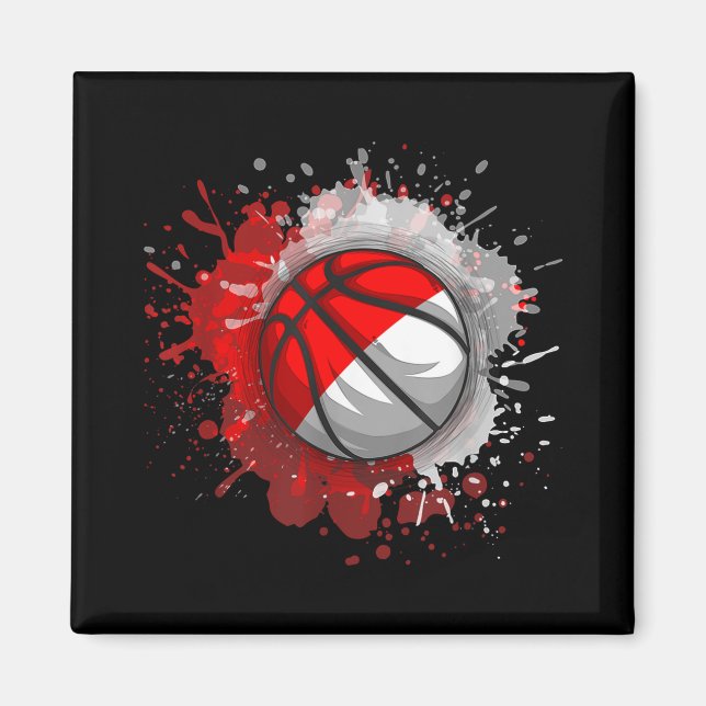 Basketboll för Indonesien Flagga Magnet (Framsidan)