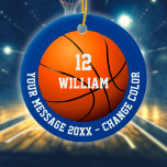 Basketboll för meddelande om eget namn julgransprydnad keramik<br><div class="desc">Personlig namn,  nummer- och meddelandebasketbollgåva. Du kan anpassa bakgrunden till färg så att den matchar ditt favoritteam. Designad av Thisisnotme©</div>