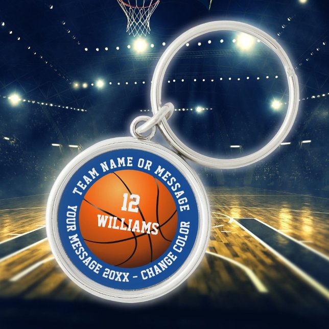Basketboll för Namn-teamet för personlig Team Rund Silverfärgad Nyckelring (Personalized Team Name Number Team Basketball Keychain)