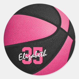 Basketboll för rosa svart personlig runt klistermärke