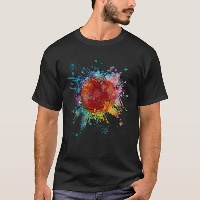 Basketboll för Stänk-explosionen vid Färg-explosio T Shirt (Framsida)