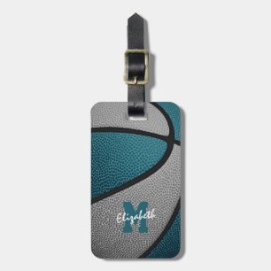 Basketboll för teal grått monogrammade sportgåvor bagagebricka