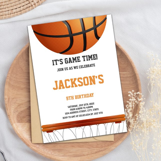 Basketboll för vit och Orange-inbjudan på födelsed Inbjudningar (White Orange Basketball Invitations)