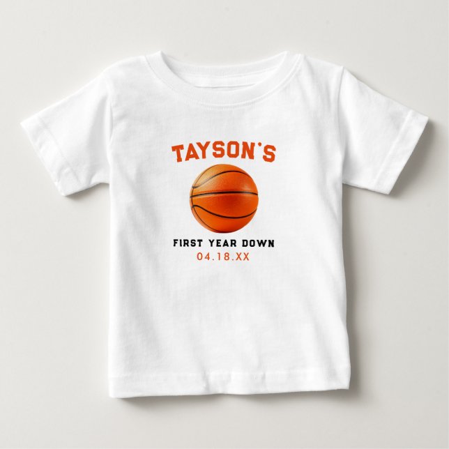 Basketboll Första året nere 1:a födelsedag T Shirt (Framsida)