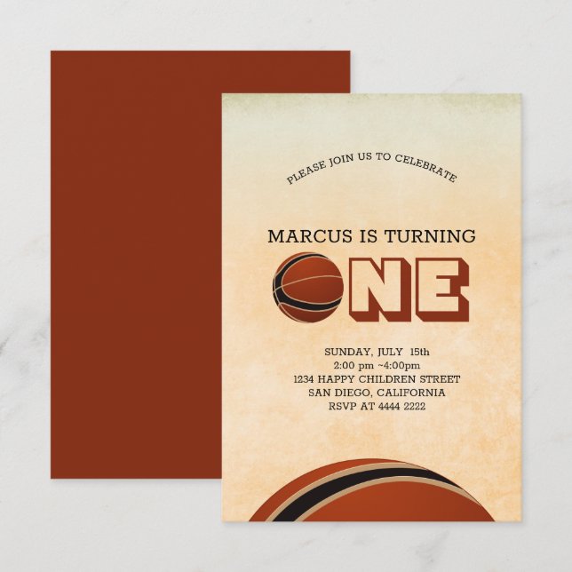 Basketboll första födelsedag inbjudningar (Fram/baksida)