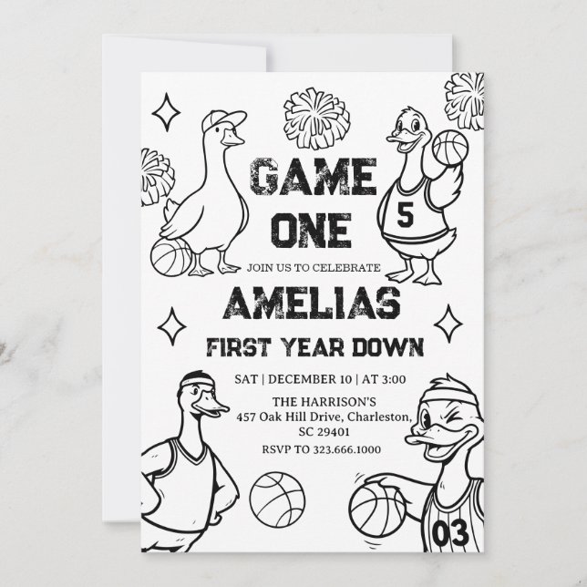Basketboll Gås 1-årsdag Amerikansk Idrott Inbjudningar (Framsida)