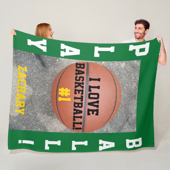 Basketboll Grön Namn Fleecefilt (På plats)