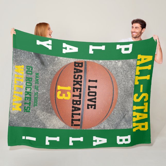 Basketboll Grön Teamnamn Fleecefilt (På plats)