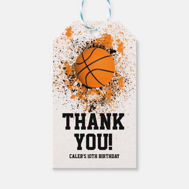 Basketboll Grunge Färgfläckar Orange Svart Cool Presentetikett (Framsidan)