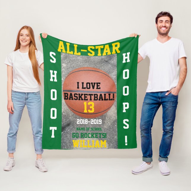 Basketboll Hoops Grönt Lag År Fleecefilt (På plats)