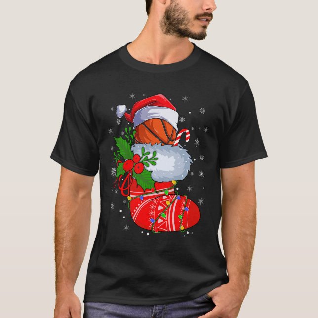 Basketboll i julklapp Santa Basketba T Shirt (Framsida)