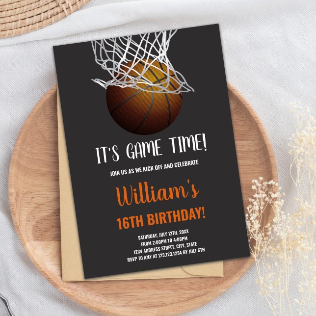 Basketboll i Ring-födelsedagsinbjudan Inbjudningar (Basketball in Basket Birthday Invitations)