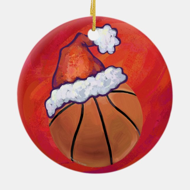 Basketboll i Santa Hat Julgransprydnad Keramik (Baksidan)
